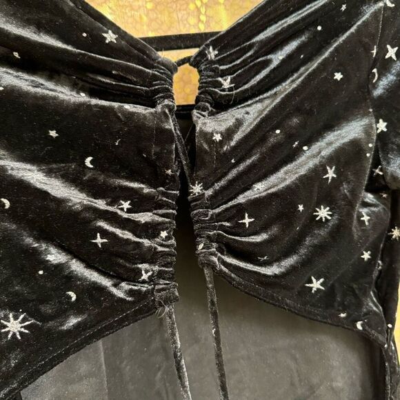 Wild Fable Black Velvet Whimsygoth Stars Moons Backless Bodysuit Small - Picture 7 of 11
